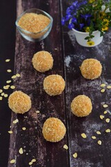 Coconut sweet potato energy balls. Vegan snack