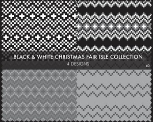 Black and White Christmas Fair Isle Seamless Pattern Collection