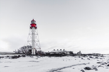 Latvia. Pap lighthouse in white winter