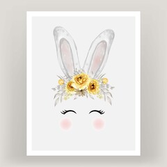 bunny head watercolor flower yellow illustration