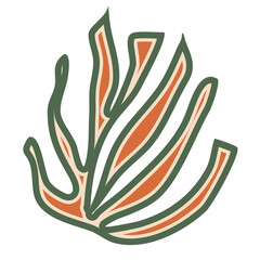 Abstract stylized boho-style leaves isolated on a white background. Vector illustration for decoration design, postcards. Tropical foliage in muted colors.