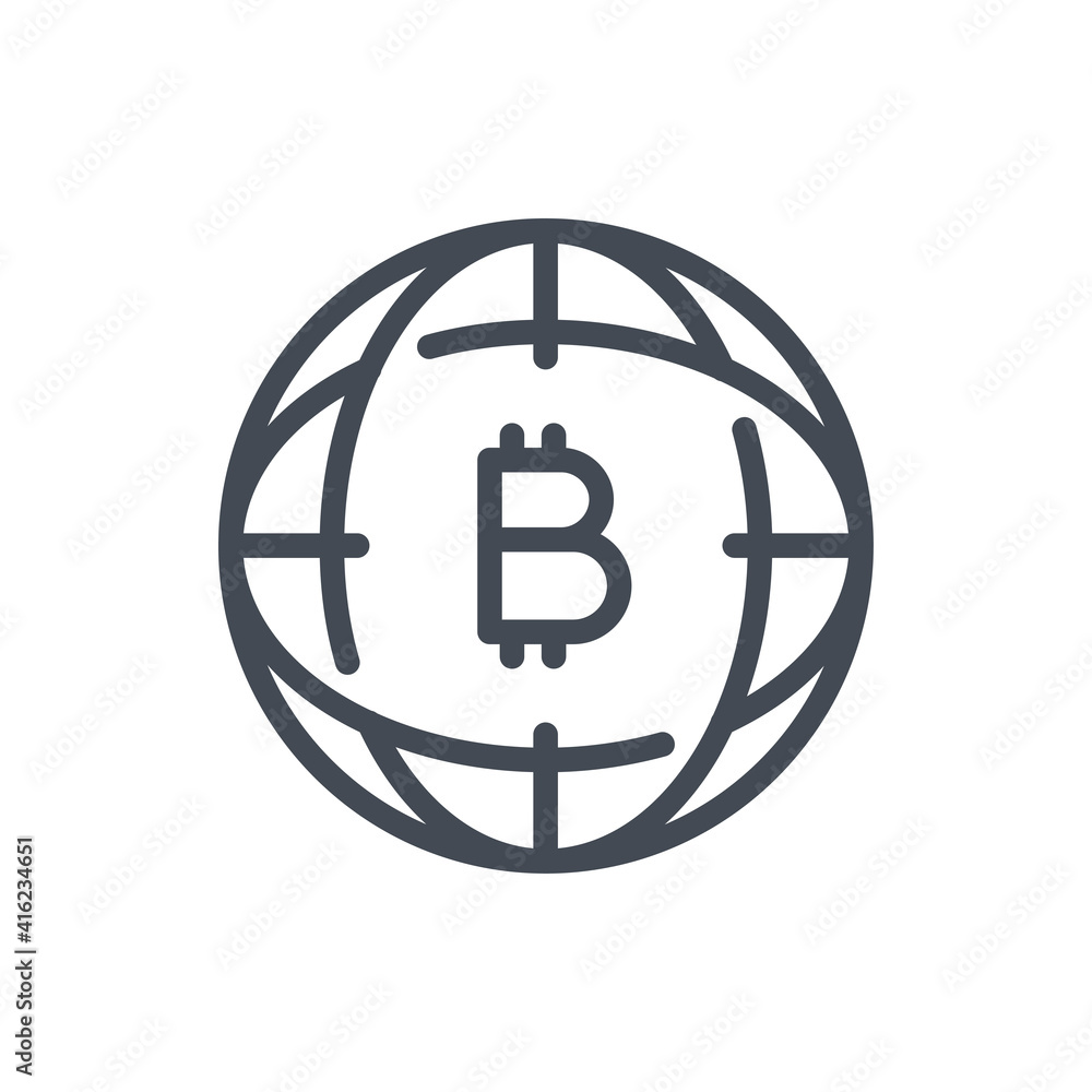 Poster bitcoin network connection line icon. cryptocurrency connection vector outline sign.