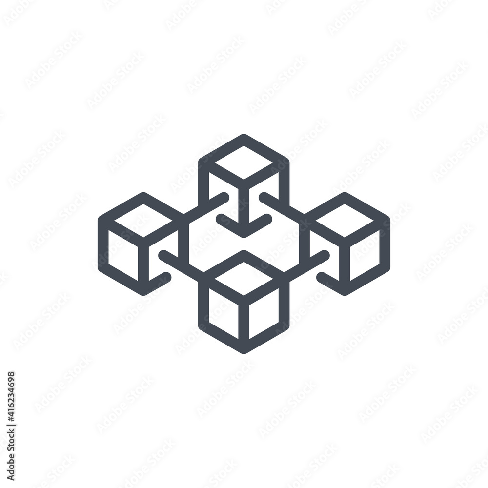 Poster blockchain line icon. cryptocurrency blocks vector outline sign.