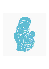 Editable Flat Monochrome Style Oblique View of Woman Carrying a Child on Winter Season Vector Illustration for Artwork Element of Mother's Day or Womanhood Related Design