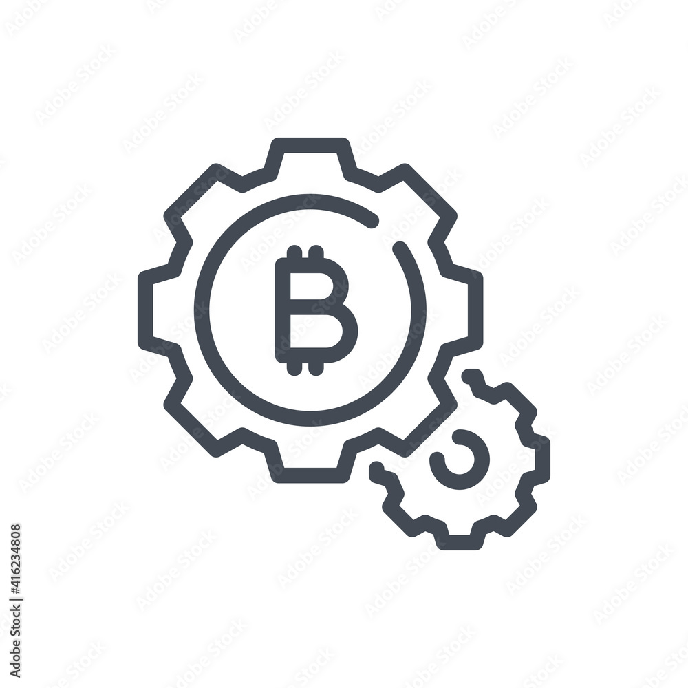 Aufkleber bitcoin technology line icon. gear with bitcoin process vector outline sign.