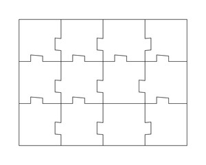 Unusual Abstract Blank Rectangle Jigsaw Puzzle with 12 pieces. Simple line art style for printing and web. Geometric triangle style. Stock vector illustration isolated