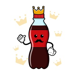 cute king soda bottle cartoon mascot character