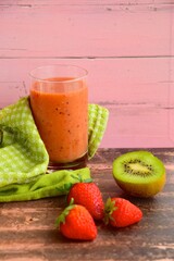 Fresh strawberry kiwi smoothie drink. 