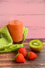 Fresh strawberry kiwi smoothie drink. 