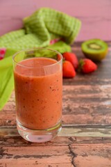 Fresh strawberry kiwi smoothie drink. Selective focus