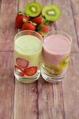 Fresh Healthy Kiwi Smoothie and Strawberry Smoothie