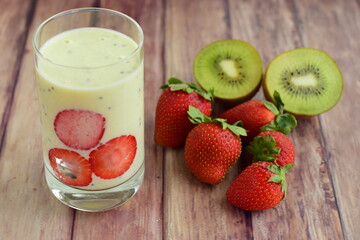 Fresh Healthy Kiwi Smoothie and Strawberry Smoothie