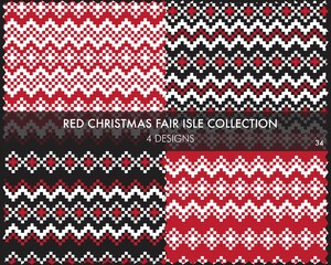 Red Christmas Fair Isle Seamless Pattern Collection