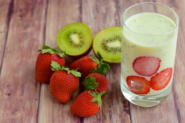 Fresh Healthy Kiwi Smoothie and Strawberry Smoothie