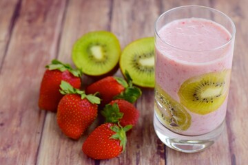 Fresh Healthy Kiwi Smoothie and Strawberry Smoothie