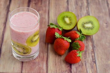 Fresh Healthy Kiwi Smoothie and Strawberry Smoothie