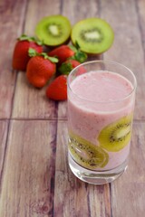 Fresh Healthy Kiwi Smoothie and Strawberry Smoothie