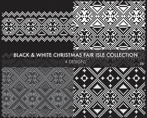 Black and White Christmas Fair Isle Seamless Pattern Collection