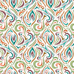 Hand-drawn waves seamless pattern  on a dack background. Abstract watercolor background in a diamond pattern