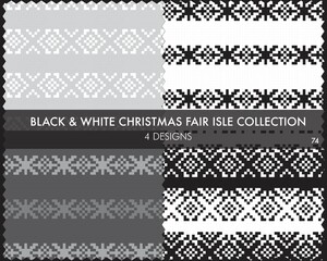 Black and White Christmas Fair Isle Seamless Pattern Collection
