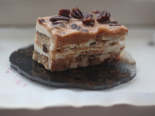 A piece of chocolate cake on a plate