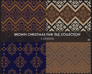 Brown Christmas Fair Isle Seamless Pattern Collection