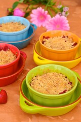 Strawberry Crumble On Ramekins. Dessert Summer Baking 