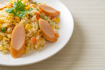 fried rice with sausage and mixed vegetable