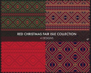 Red Christmas Fair Isle Seamless Pattern Collection