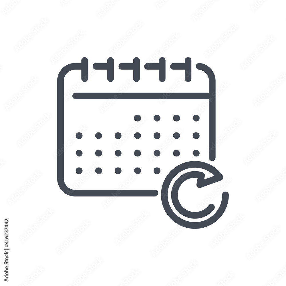 Poster timetable backup line icon. calendar backup and refresh vector outline sign.