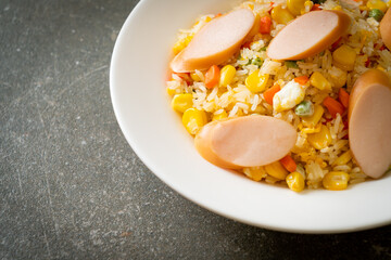 fried rice with sausage and mixed vegetable