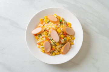Fototapeta na wymiar fried rice with sausage and mixed vegetable