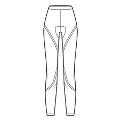 Cycling pants Leggings pants technical fashion illustration with normal waist, high rise, full length. Flat sport knit, casual trousers apparel template front, white color. Women men unisex CAD mockup