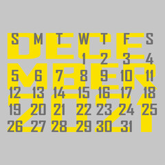 Letter calendar for December 2021. The week begins on Sunday. Time, planning and schedule concept. Flat design. Removable calendar for the month. Vector