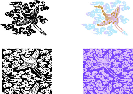 平安有職文様_雲鶴（うんかく）01_タイル