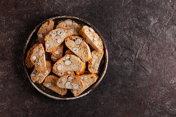 italian cantuccini cookies on concrete table.