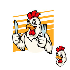 Rooster modern modern vector  mascot with fork and knife. Ready to eat