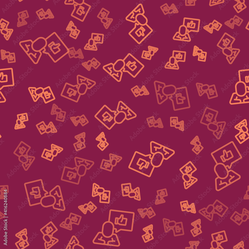 Poster brown line hand like icon isolated seamless pattern on red background. vector.