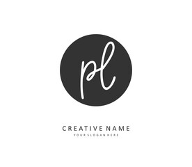 PL Initial letter handwriting and signature logo. A concept handwriting initial logo with template element.