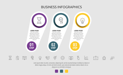 Business vector infographic circles for three label, diagram, graph, presentations. Concept with 3 options used with content, flowchart, steps, timeline, workflow, marketing.
