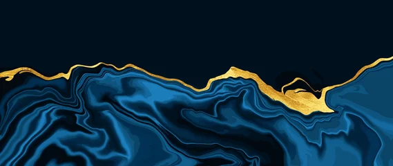 Tableaux ronds sur plexiglas Marbre papier peint de luxe. Marbre bleu et texture de fond abstrait or. Marbrure bleu océan indigo avec des tourbillons de marbre et de poudre d& 39 or de style luxe naturel.