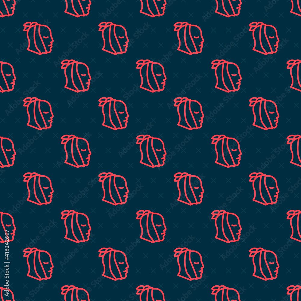 Poster red line toothache icon isolated seamless pattern on black background. vector.