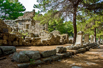 Tekirova, Turkey - April 20, 2009: Big Bath, ruins of Phaselis, a Greek and Roman city on the coast of ancient Lycia. Its ruins are located north of the modern city of Tekirova 
