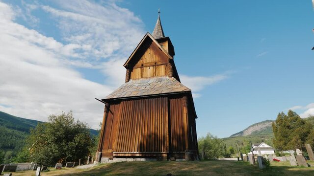 Ancient wooden church of the 13th century in the town of Torpo, Norway. An amazing old building perfectly preserved to our days