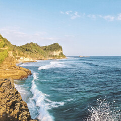 Stunning view, Crystal clear water & white sand beach at Banyu Tibo Beach Pacitan East Java Indonesia