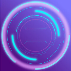 Neon futuristic digital camera lens. Glowing shutter glass. High quality photo