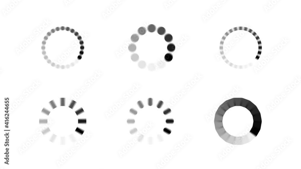 Poster super set with six different load icon. download or upload status icon. motion graphic.