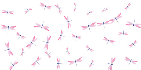 Exotic rosy pink dragonfly cartoon vector background. Summer ornate insects. Simple dragonfly cartoon dreamy illustration. Sensitive wings damselflies graphic design. Nature creatures