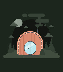 Vector stock glamping concept of comfortable outdoor recreation.  Comfortable camping with camping, camp, wilderness vacation. Suitable for advertising glamping, country houses and outdoor recreation