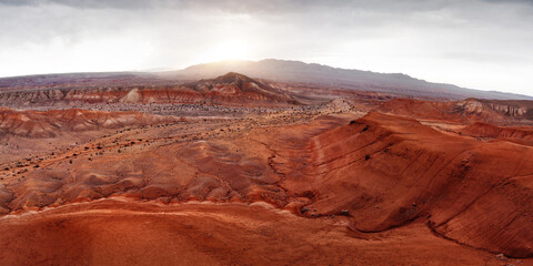 Aerial Panorama of Red Desert Mountains